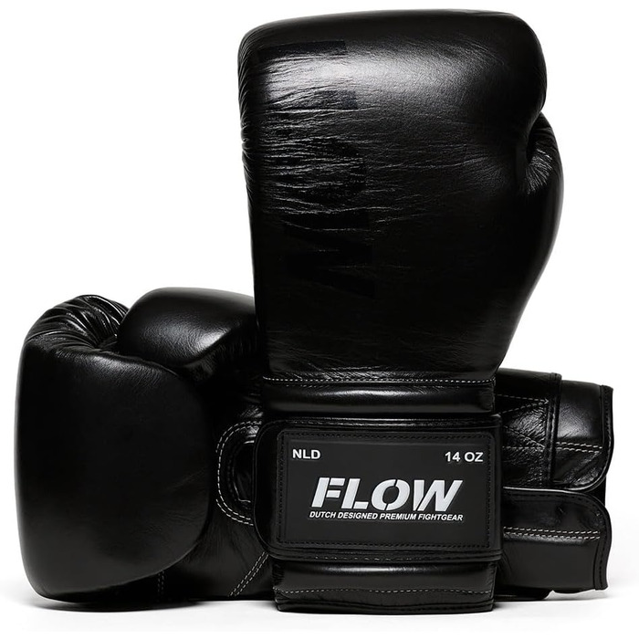 Боксерські рукавички Flow Challenge з натуральної шкіри для спарингу та тренувань, Муай Тай, кікбоксинг, ММА, бойові мистецтва, чоловічі та жіночі, чорні, 12 oz