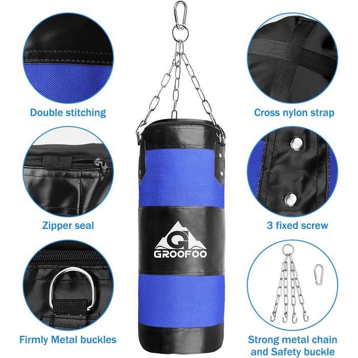 Boxsack GROOFOO для дітей та дорослих, 100x33 см, матеріал Oxford, для боксу, MMA, Муай Тай, без наповнювача